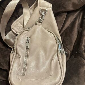 Elegant Cream Leather Sling Bag